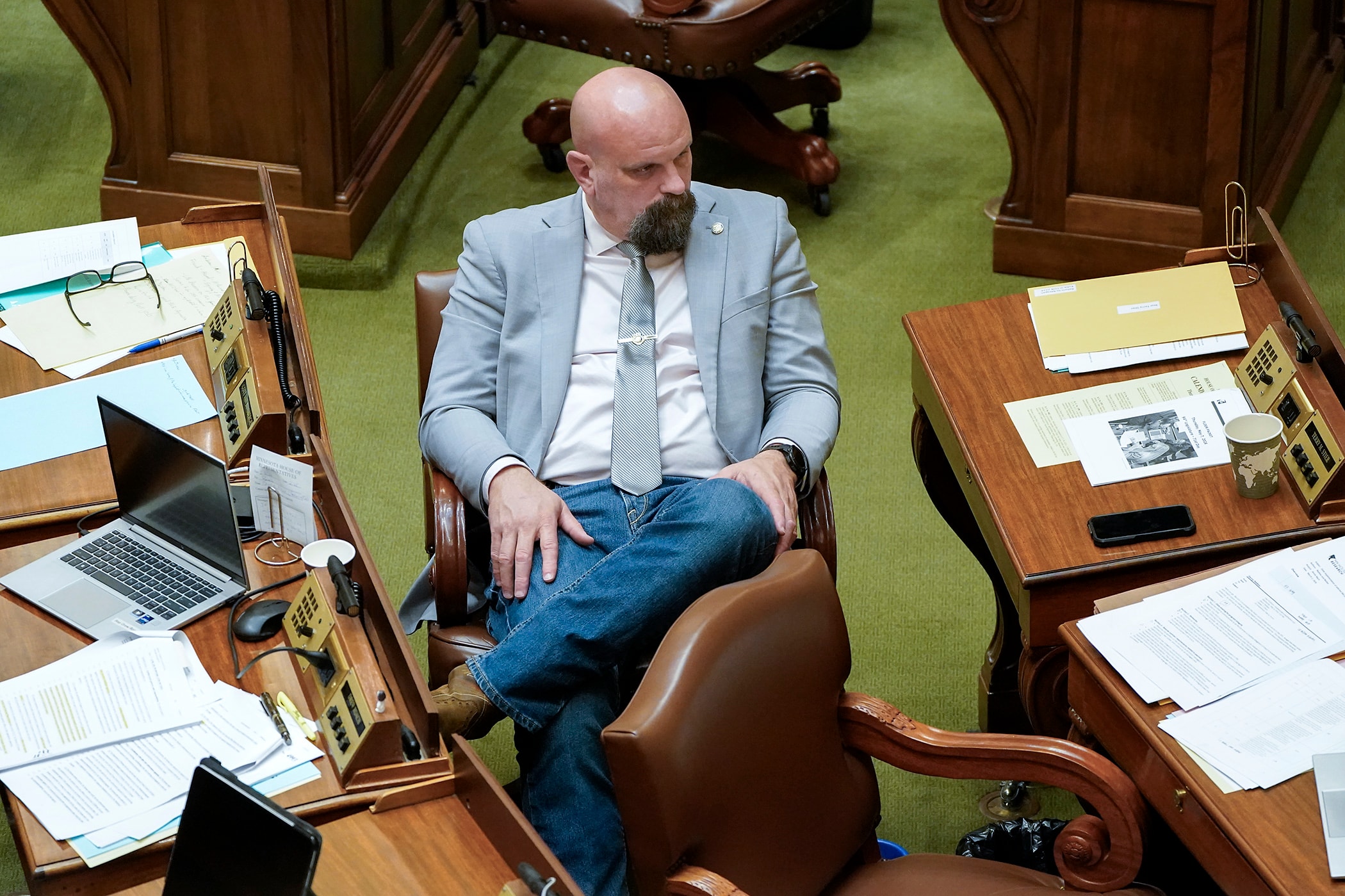 Terry Stier reviewing legislation at the Capitol